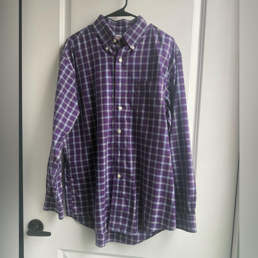 Brooks Brothers Purple Checkered Plaid Button Down Sports Shirt